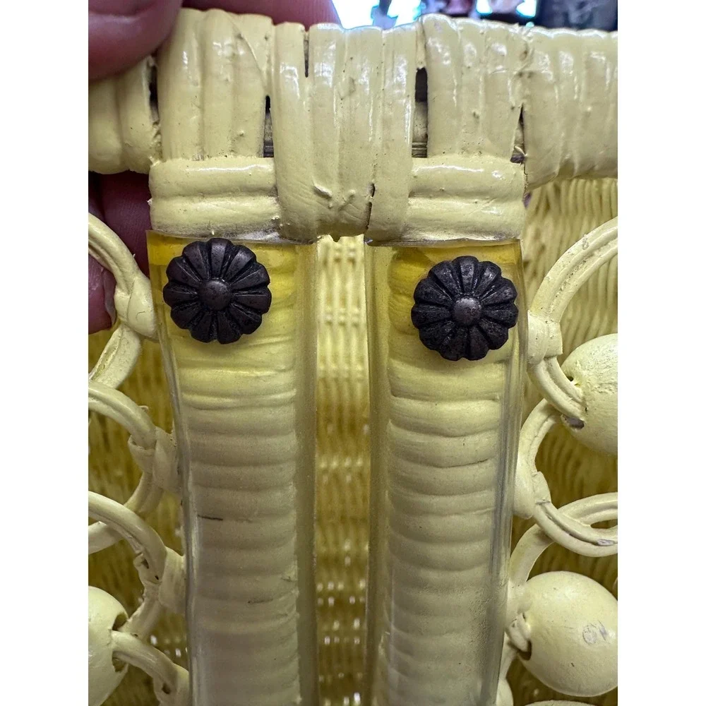 Vintage 70s Boho Yellow Wicker Kleenex Holder